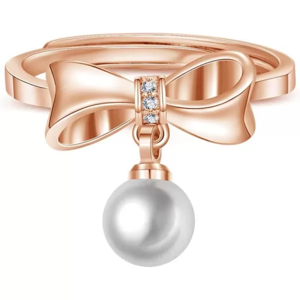 CZ Bow 14K Rose Gold Plated Engagement Promise Ring for Women Girls Butterfly Imitation 8mm Pearl Charm Drop Adjustable Open Band Finger Rings Comfort Fit Elegant Wedding Birthday Party GiftCZ Bow 14K Rose Gold Plated Engagement Promise Ring for Women Girls Butterfly Imitation 8mm Pearl Charm Drop Adjustable Open Band Finger Rings Comfort Fit Elegant Wedding Birthday Party Gift