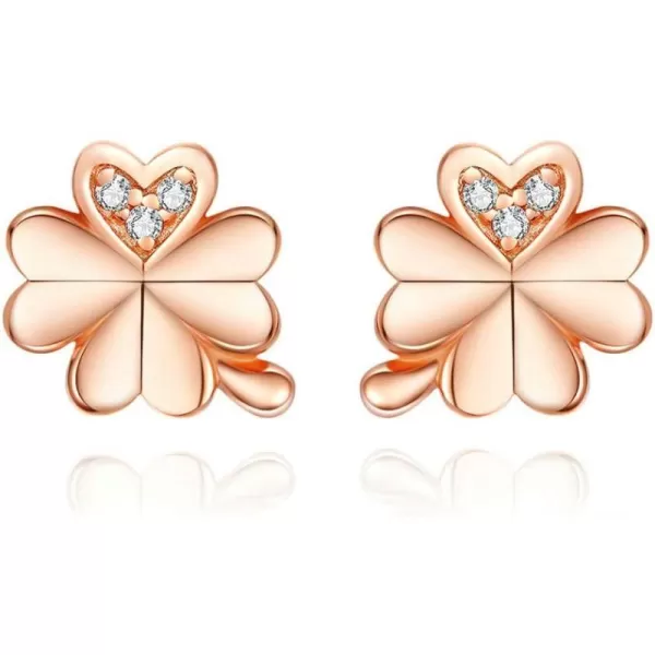 CZ Clover Cubic Zirconia 14K Rose Gold Flower Stud Earrings for Women Girls 925 Sterling Silver Crystal Inlay Love Knot Heart Shaped 4 Leaf Clover Tragus Post Pin Hypoallergenic Earring Dainty JewelryCZ Clover Cubic Zirconia 14K Rose Gold Flower Stud Earrings for Women Girls 925 Sterling Silver Crystal Inlay Love Knot Heart Shaped 4 Leaf Clover Tragus Post Pin Hypoallergenic Earring Dainty Jewelry