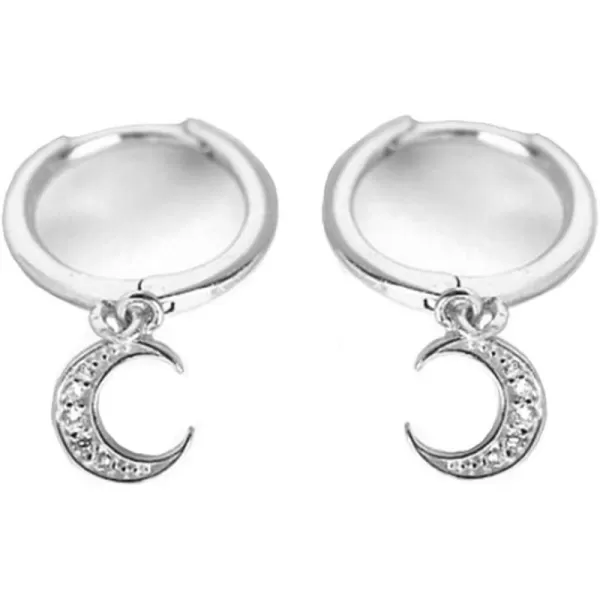 CZ Crescent Moon Star Dangle Hoop Earrings for Women Girls Sterling Silver with Charms Crystal Drop Cartilage Cute Jewelry Fashion Dainty Gifts for Best Friend85mm Silver Moon