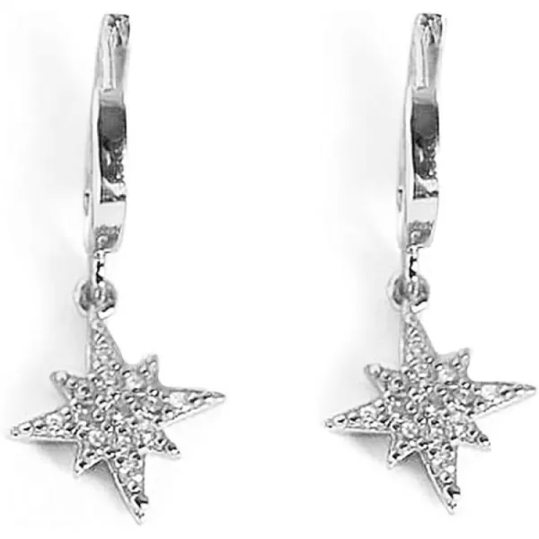 CZ Crescent Moon Star Dangle Hoop Earrings for Women Girls Sterling Silver with Charms Crystal Drop Cartilage Cute Jewelry Fashion Dainty Gifts for Best Friend65mm Silver Star