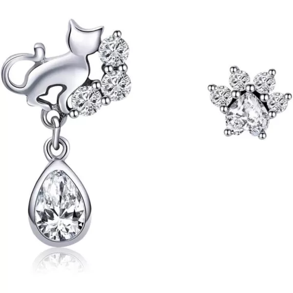 CZ Crystal Paw Cat Cute Stud Earrings for Women Teen Girls 925 Sterling Silver Teardrop Cubic Zirconia Animal Small Studs Tragus Hypoallergenic Asymmetrical Pin Jewelry for Daughter SisterCZ Crystal Paw Cat Cute Stud Earrings for Women Teen Girls 925 Sterling Silver Teardrop Cubic Zirconia Animal Small Studs Tragus Hypoallergenic Asymmetrical Pin Jewelry for Daughter Sister