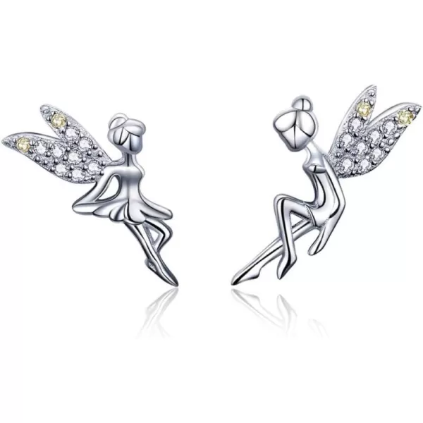 CZ Fairy Stud Earrings for Women Girls S925 Sterling Silver 18K White Gold Plated Asymmtric TwoTone Cubic Zirconia Crystal Tinkerbell Angel Wings Tiny Stud Hypoallergenic Jewelry Gift for ChildCZ Fairy Stud Earrings for Women Girls S925 Sterling Silver 18K White Gold Plated Asymmtric TwoTone Cubic Zirconia Crystal Tinkerbell Angel Wings Tiny Stud Hypoallergenic Jewelry Gift for Child