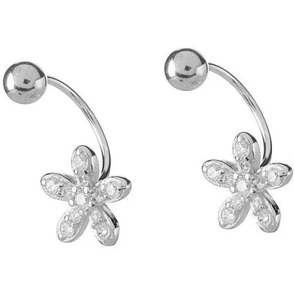 CZ Flower Dangle Ball Half Small Piercing Hoop Stud Earrings for Women Girls Sterling Silver Crystal Drop Front Back Huggie Hoops Tragus Curved Barbell Daith Rook Ear Body Ring 20GSilver