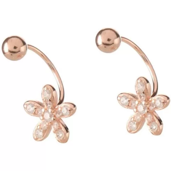 CZ Flower Dangle Ball Half Small Piercing Hoop Stud Earrings for Women Girls Sterling Silver Crystal Drop Front Back Huggie Hoops Tragus Curved Barbell Daith Rook Ear Body Ring 20GRose Gold