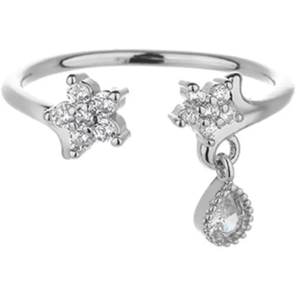 CZ Flower Star Open Wrap Ring for Women Girls Silvery Cubic Zirconia Teardrop Charms Drop Dangle Adjustable Finger Rings Comfort Fit Fashion Cute Wedding Engagement Birthday Christmas Jewelry GiftCZ Flower Star Open Wrap Ring for Women Girls Silvery Cubic Zirconia Teardrop Charms Drop Dangle Adjustable Finger Rings Comfort Fit Fashion Cute Wedding Engagement Birthday Christmas Jewelry Gift