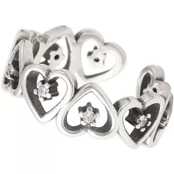CZ Heart S925 Sterling Silver Ring for Women Girls Dainty Crystal Engagement Promise Love Expandable Open Finger Statement Stacking Rings Adjustable Fashion Valentines HollowCZ Heart S925 Sterling Silver Ring for Women Girls Dainty Crystal Engagement Promise Love Expandable Open Finger Statement Stacking Rings Adjustable Fashion Valentines Hollow