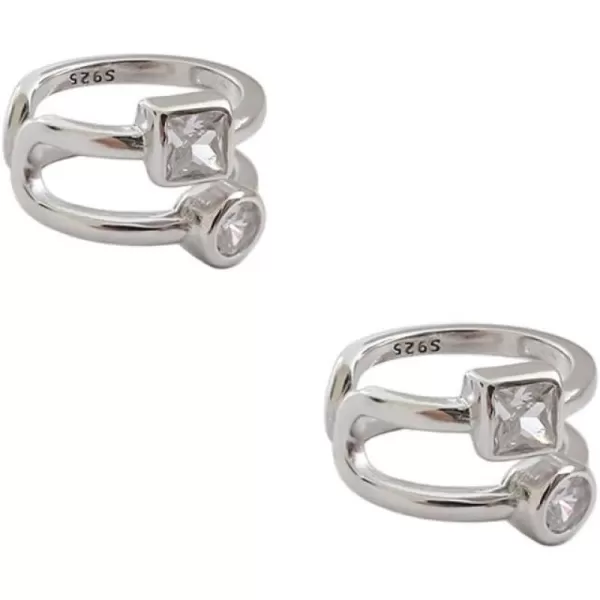 CZ Layered Cuff Earrings Half Small Hoop Sterling Silver Non Piercing Clip on Cartilage Earring for Women Girls Cubic Zirconia Minimalist Double Bands Wrap Fashion Hypoallergenic JewelrySilver