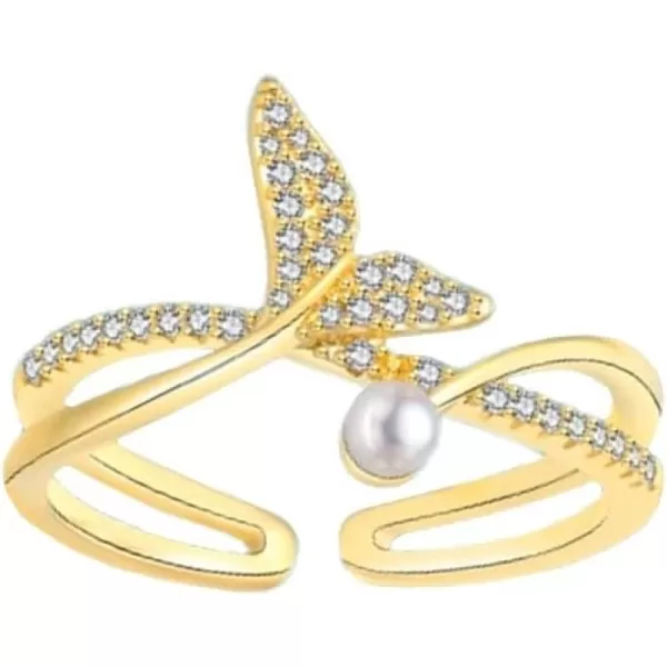 CZ Mermaid 925 Sterling Silver Ring for Women Girls Adjustable Expandable Layered Dophin Fish Tail Shell Pearl Open Wrap Finger Rings Comfort Fit Dainty Birthday Wedding Anniverary Jewelry Gift Daughter Sister GoldCZ Mermaid 925 Sterling Silver Ring for Women Girls Adjustable Expandable Layered Dophin Fish Tail Shell Pearl Open Wrap Finger Rings Comfort Fit Dainty Birthday Wedding Anniverary Jewelry Gift Daughter Sister Gold