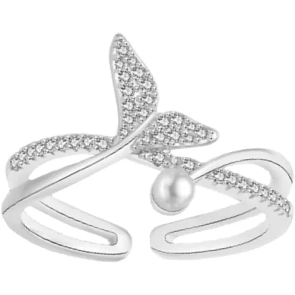 CZ Mermaid Silver Ring for Women Girls Adjustable Expandable Layered Dophin Fish Tail Shell Pearl Open Wrap Finger Rings Comfort Fit Dainty Birthday Wedding Anniverary Jewelry Gift Daughter Sister SilverCZ Mermaid Silver Ring for Women Girls Adjustable Expandable Layered Dophin Fish Tail Shell Pearl Open Wrap Finger Rings Comfort Fit Dainty Birthday Wedding Anniverary Jewelry Gift Daughter Sister Silver