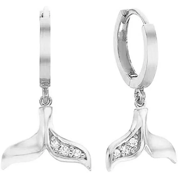 CZ Mermaid Tail Dangle Hoop Earrings for Women Girls 925 Sterling Silver Charms Cute Crystal Fish Whale Dolphin Tail Drop Cartilage Huggie Jewelry Delicate Fashion Birthday Christmas GiftsSilver