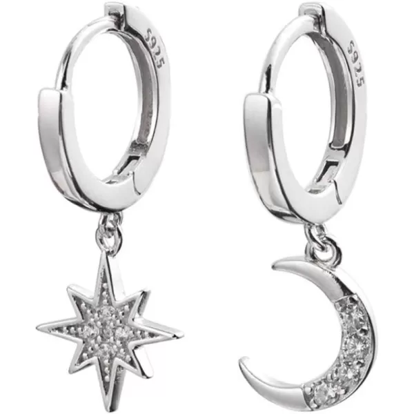 CZ Moon Star Dangle Small Hoop Earrings for Women Girls Sterling Silver with Charms Crystal Asymmetrical Snowflake Crescent Drop Mini Cartilage Clip Jewelry Delicate Fashion Birthday Gifts Best FriendCZ Moon Star Dangle Small Hoop Earrings for Women Girls Sterling Silver with Charms Crystal Asymmetrical Snowflake Crescent Drop Mini Cartilage Clip Jewelry Delicate Fashion Birthday Gifts Best Friend