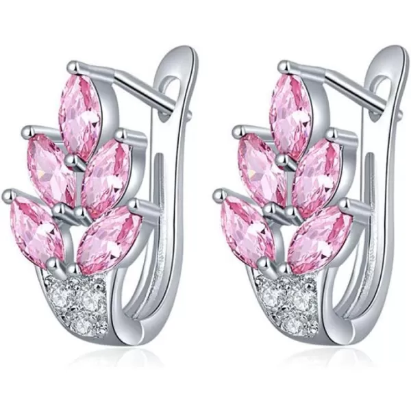 CZ Pink Leaf Huggie Hoop Earrings for Women Girls Silver Plated Cubic Zirconia Graceful Cluster Flower Leaves Feather Drop Lever Back ClickTop Piercing Stud Wedding Birthday Party JewelryCZ Pink Leaf Huggie Hoop Earrings for Women Girls Silver Plated Cubic Zirconia Graceful Cluster Flower Leaves Feather Drop Lever Back ClickTop Piercing Stud Wedding Birthday Party Jewelry
