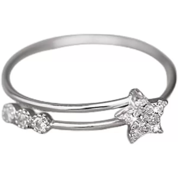 CZ Star Adjustable Engagement Ring 925 Sterling Silver for Women Girls Bezel Cubic Zirconia Celestial Starlet Expandable Open Wrap Finger Rings Comfort Fit Fashion Wedding Birthday Jewelry Dainty GiftSilver