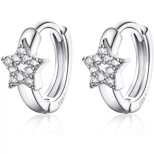 CZ Star Cubic Zirconia Cartilage Small Hoop Earrings for Women Girls 925 Sterling Silver Tiny Cute Hollow Diamond Hinged Huggie Sleeper Hoops Hypoallergenic for Sensitive Ear Dainty Jewelry Gift 9mmCZ Star Cubic Zirconia Cartilage Small Hoop Earrings for Women Girls 925 Sterling Silver Tiny Cute Hollow Diamond Hinged Huggie Sleeper Hoops Hypoallergenic for Sensitive Ear Dainty Jewelry Gift 9mm