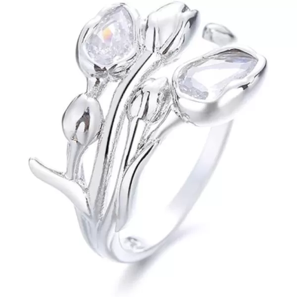 CZ Tulip Flower Statemeng Ring for Women Girls Silvery Sideways Flowers Adjustable Open Wide Wrap Finger Rings Comfort Fit Elegant Wedding Engagement Birthday Anniversary Jewelry GiftCZ Tulip Flower Statemeng Ring for Women Girls Silvery Sideways Flowers Adjustable Open Wide Wrap Finger Rings Comfort Fit Elegant Wedding Engagement Birthday Anniversary Jewelry Gift