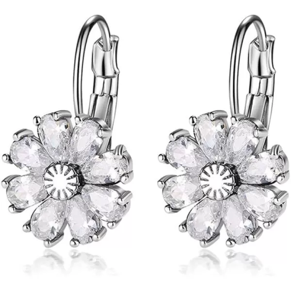 CZ Wedding Daisy Flower Earrings for Women Girls Silver Plated Cubic Zirconia Cute Sunflower Small Hoop Lever Back Huggie Hoops Earring Nickel Free Birthday Party Vacation Jewelry Gift ClearCZ Wedding Daisy Flower Earrings for Women Girls Silver Plated Cubic Zirconia Cute Sunflower Small Hoop Lever Back Huggie Hoops Earring Nickel Free Birthday Party Vacation Jewelry Gift Clear