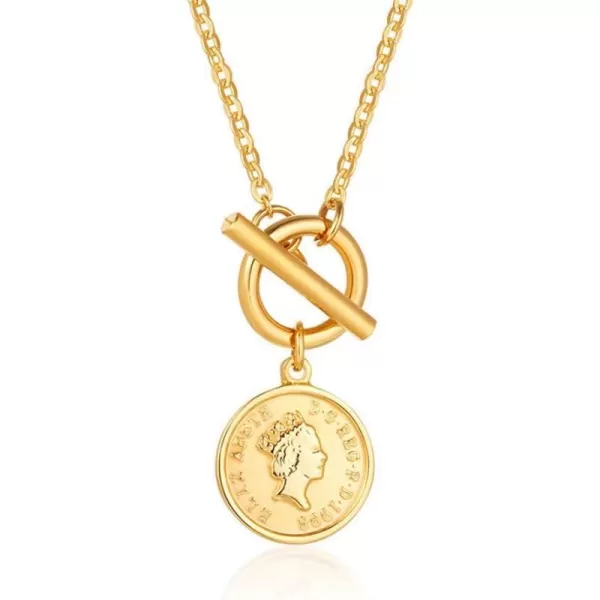 Charm Coin Satinless Steel Necklace for Women Girls 18K Gold Plated Toggle Medallion Chain Queen Goddess Pendant Necklaces Dainty Worship Keepsake Jewelry Valentine Mother Day Gift for HerCharm Coin Satinless Steel Necklace for Women Girls 18K Gold Plated Toggle Medallion Chain Queen Goddess Pendant Necklaces Dainty Worship Keepsake Jewelry Valentine Mother Day Gift for Her