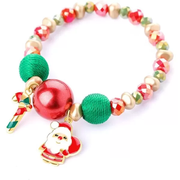 Christmas Beaded Stretch Bracelets for Women Girls Charms Colorful Acrylic Crystal Turquoise Ball Bead Strand Elastic Layer BFF Bracelet Chains Xmas Holiday Accessories Jewelry Gifts for Mother DaughterSanta Claus