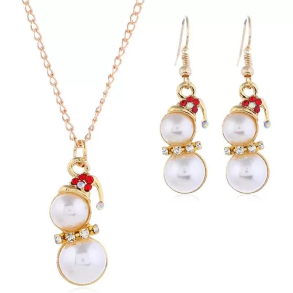 Christmas Jewelry Set Gifts for Womens Girls Teens Gold Plated Tiny Small Cute Dainty CZ Drop Dangle Hook Earrings Crystal Pendant Choker Necklace Thanksgiving Christmas PresentsPearl Snowman