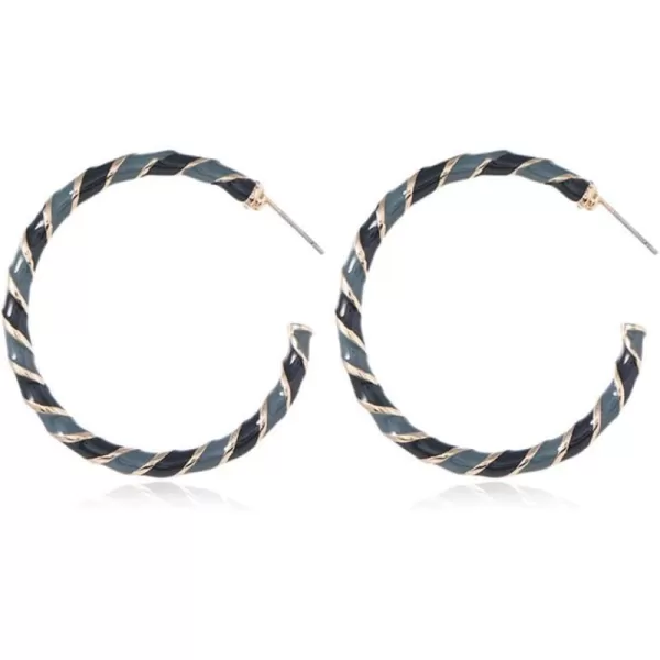 Colorful Candy Hoop Earrings for Women Girls Gold Plated Big Twisted Diagonal Striped Christmas Statement Dangle Drop Huggie Open Hoops Earring Fashion Fun Lightweight Xmas Holiday Festival Ornament Jewelry GiftsBlack Blue