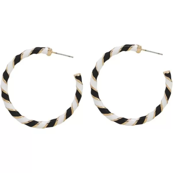 Colorful Candy Hoop Earrings for Women Girls Gold Plated Big Twisted Diagonal Striped Christmas Statement Dangle Drop Huggie Open Hoops Earring Fashion Fun Lightweight Xmas Holiday Festival Ornament Jewelry GiftsBlack White