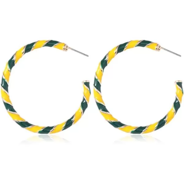 Colorful Candy Hoop Earrings for Women Girls Gold Plated Big Twisted Diagonal Striped Christmas Statement Dangle Drop Huggie Open Hoops Earring Fashion Fun Lightweight Xmas Holiday Festival Ornament Jewelry GiftsYellow Green