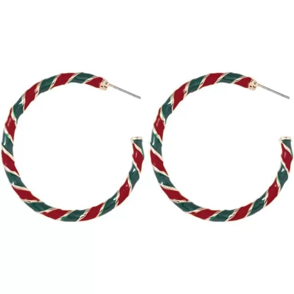 Colorful Candy Hoop Earrings for Women Girls Gold Plated Big Twisted Diagonal Striped Christmas Statement Dangle Drop Huggie Open Hoops Earring Fashion Fun Lightweight Xmas Holiday Festival Ornament Jewelry GiftsRed Green