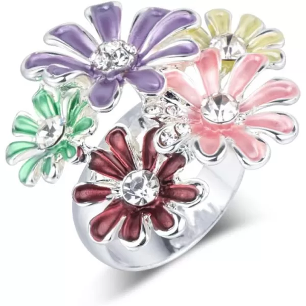 Colorful Daisy Flower Statement Ring for Women Girls Vintage Expandable Adjustable CZ Wedding Finger Rings Comfort Fit Elegant Birthday Holiday Party JewelryColorful Daisy Flower Statement Ring for Women Girls Vintage Expandable Adjustable CZ Wedding Finger Rings Comfort Fit Elegant Birthday Holiday Party Jewelry