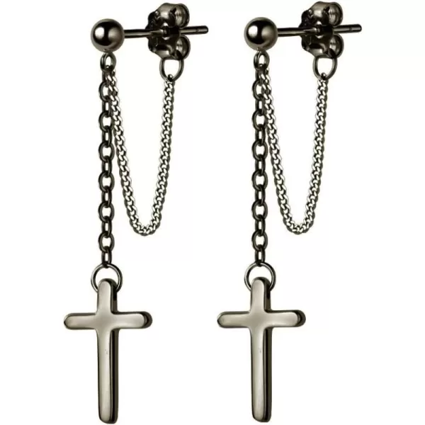 Cross Dangle Drop Earrings 925 Sterling Silver Chain Dropping for Women Girls Punk Ball Studs Hypoallergenic JewelryBlack