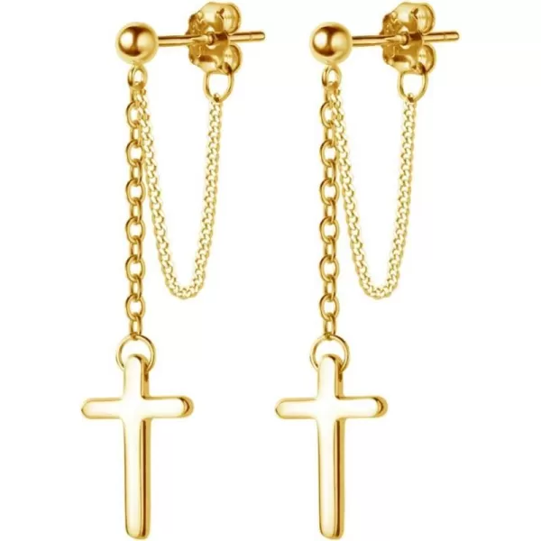 Cross Dangle Drop Earrings 925 Sterling Silver Chain Dropping for Women Girls Punk Ball Studs Hypoallergenic JewelryGold