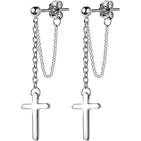 Cross Dangle Drop Earrings 925 Sterling Silver Chain Dropping for Women Girls Punk Ball Studs Hypoallergenic JewelrySilver