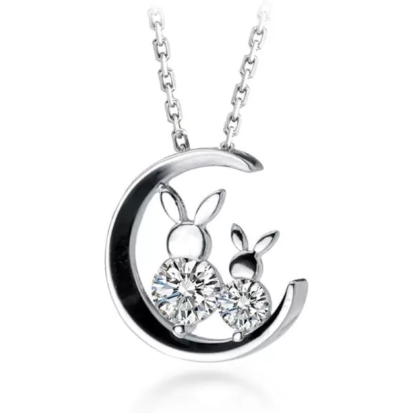Crystal Bunny Rabbit on the Moon Pendant Necklace for Teen Girls S925 Sterling Silver Small Cute 2 CZ Rabbits Crescent Choker Animal Jewelry Delicate Gift for Mother and Daughter LoverCrystal Bunny Rabbit on the Moon Pendant Necklace for Teen Girls S925 Sterling Silver Small Cute 2 CZ Rabbits Crescent Choker Animal Jewelry Delicate Gift for Mother and Daughter Lover