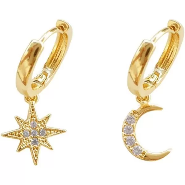 Crystal Moon Star Dangle Hoop Earrings for Women Teen Girls S925 Sterling Silver with Charms Asymmetrical CZ Diamond Drop Cartilage Cute Jewelry Delicate Fashion Birthday Gift Best Friend Gold PlatedCrystal Moon Star Dangle Hoop Earrings for Women Teen Girls S925 Sterling Silver with Charms Asymmetrical CZ Diamond Drop Cartilage Cute Jewelry Delicate Fashion Birthday Gift Best Friend Gold Plated