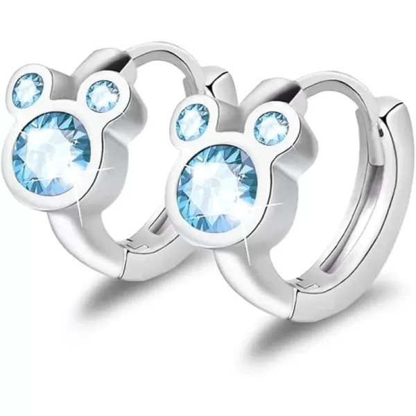 Cubic Zirconia Small Hoop Earrings 925 Sterling Silver Plated Hypoallergenic CZ Mouse Cute Cartilage Huggie Hoops for Women Girls Teens 16G Piercing Ear StudBlue