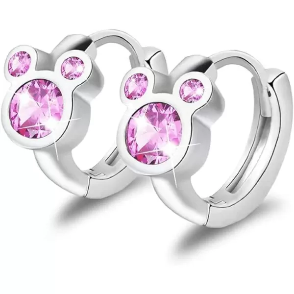 Cubic Zirconia Small Hoop Earrings 925 Sterling Silver Plated Hypoallergenic CZ Mouse Cute Cartilage Huggie Hoops for Women Girls Teens 16G Piercing Ear StudPink