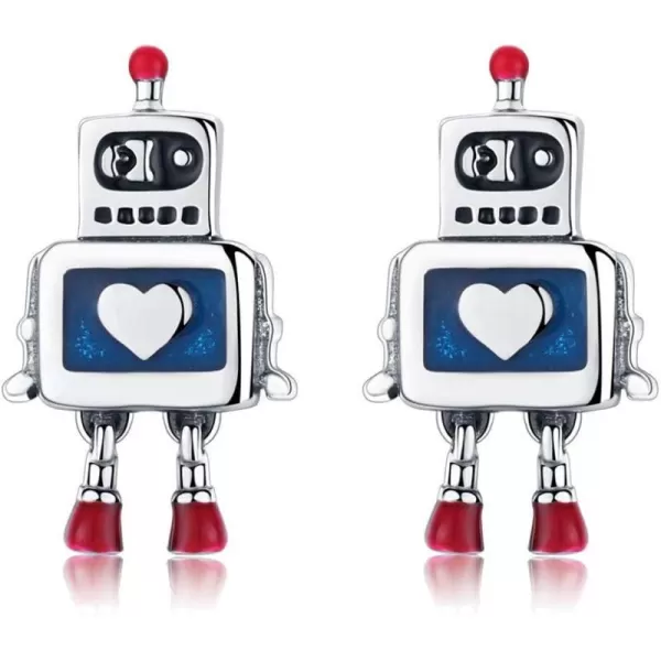 Cute Astronaut Sterling Silver Small Stud Earrings for Women Girls Men Personalized Unique Robot Saucerman Love Heart Studs Tragus Post Hypoallergenic Unisex JewelryRobot