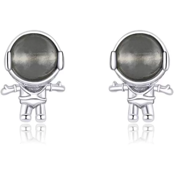 Cute Astronaut Sterling Silver Small Stud Earrings for Women Girls Men Personalized Unique Robot Saucerman Love Heart Studs Tragus Post Hypoallergenic Unisex JewelryAstronaut