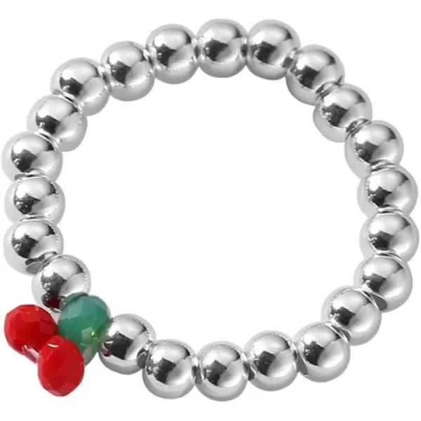 Cute Beaded Cherry 925 Sterling Silver Stretch Ring for Women Girls Dainty Acrylic Fruit Statement Red Green Beads Expendable Finger Rings Comfort Fit Lovely Jewelry Gift Size 69Cute Beaded Cherry 925 Sterling Silver Stretch Ring for Women Girls Dainty Acrylic Fruit Statement Red Green Beads Expendable Finger Rings Comfort Fit Lovely Jewelry Gift Size 69