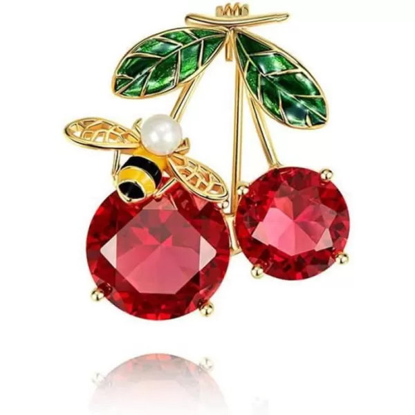 Cute Bee Cherry Rhinestone Brooch Pin for Women Girls Fashion Gold Tone Shell Pearl Red CZ Enameled Animal Fruit Brooches Lapel Pins Dainty Dress Accessories Jewelry for Hat Bag Suit TieCute Bee Cherry Rhinestone Brooch Pin for Women Girls Fashion Gold Tone Shell Pearl Red CZ Enameled Animal Fruit Brooches Lapel Pins Dainty Dress Accessories Jewelry for Hat Bag Suit Tie