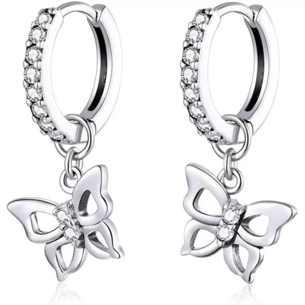Cute CZ Butterfly Dangle Hoop Earrings for Women Teen Girls S925 Sterling Silver with Charms Huggie Hoops Crystal Drop Cartilage Filigree Jewelry Delicate Fashion Dainty Gift for DautherCute CZ Butterfly Dangle Hoop Earrings for Women Teen Girls S925 Sterling Silver with Charms Huggie Hoops Crystal Drop Cartilage Filigree Jewelry Delicate Fashion Dainty Gift for Dauther