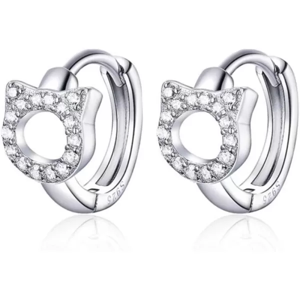 Cute Cat Cubic Zirconia Cartilage Small Hoop Earrings for Women Teen Girls 925 Sterling Silver CZ Tiny Hollow Kitty Pet Hinged Huggie Sleeper Hoops Hypoallergenic for Sensitive Ear Dainty JewelryCute Cat Cubic Zirconia Cartilage Small Hoop Earrings for Women Teen Girls 925 Sterling Silver CZ Tiny Hollow Kitty Pet Hinged Huggie Sleeper Hoops Hypoallergenic for Sensitive Ear Dainty Jewelry
