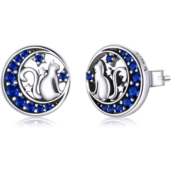 Cute Cat Moon Star Sterling Silver Stud Earrings for Women Teen Girls Blue Cubic Zirconia Hypoallergenic Huggie Sleeper Round Cartilage Tragus Post Christmas Holiday Gift for Daughter NieceCute Cat Moon Star Sterling Silver Stud Earrings for Women Teen Girls Blue Cubic Zirconia Hypoallergenic Huggie Sleeper Round Cartilage Tragus Post Christmas Holiday Gift for Daughter Niece