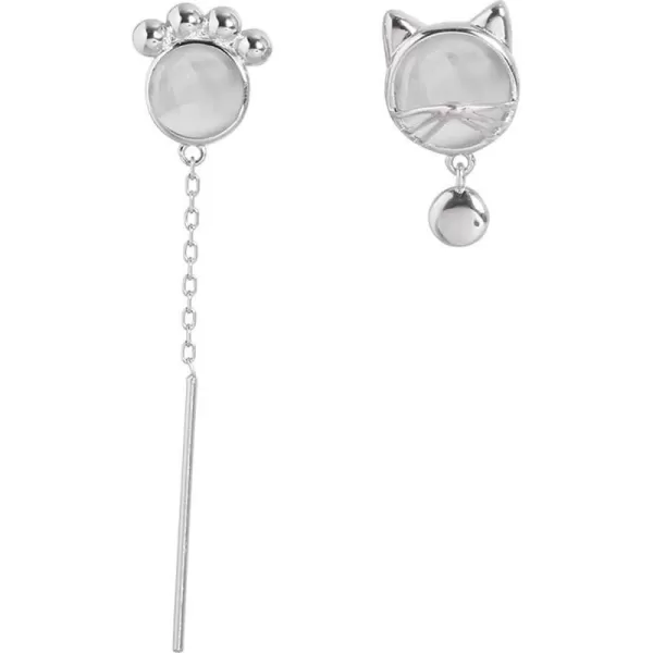 Cute Cat Opal Earrings for Women Girls 925 Sterling Silver Asymmetrical Kitten Paw Animal Threader Chain Ball Dangle Small Studs Earring Delicate Lovely Birthday Jewelry Gift Daughter NieceCute Cat Opal Earrings for Women Girls 925 Sterling Silver Asymmetrical Kitten Paw Animal Threader Chain Ball Dangle Small Studs Earring Delicate Lovely Birthday Jewelry Gift Daughter Niece