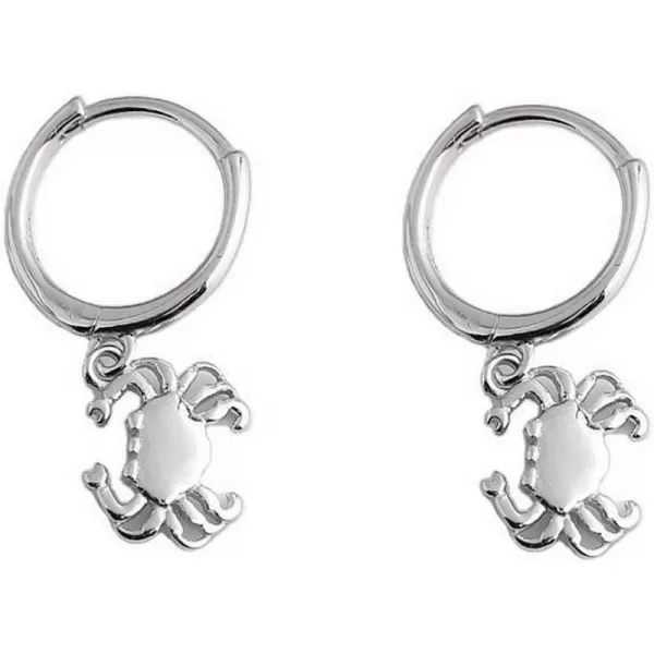 Cute Crab Drop Dangle Small Hoop Earrings for Women Girls 925 Sterling Silver Hypoalleregenic Tiny Mini Animal Cartilage Tragus Fashion Summer Ocean Beach Jewelry Holiday Birthday GiftSilver