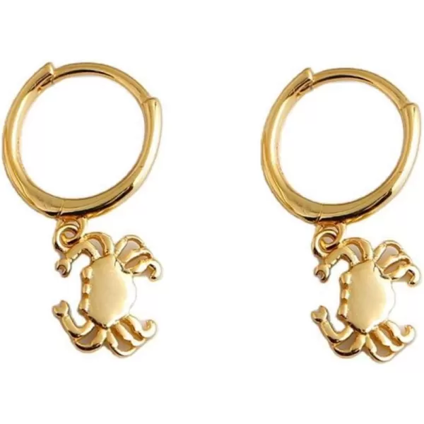 Cute Crab Drop Dangle Small Hoop Earrings for Women Girls 925 Sterling Silver Hypoalleregenic Tiny Mini Animal Cartilage Tragus Fashion Summer Ocean Beach Jewelry Holiday Birthday GiftGold Plated