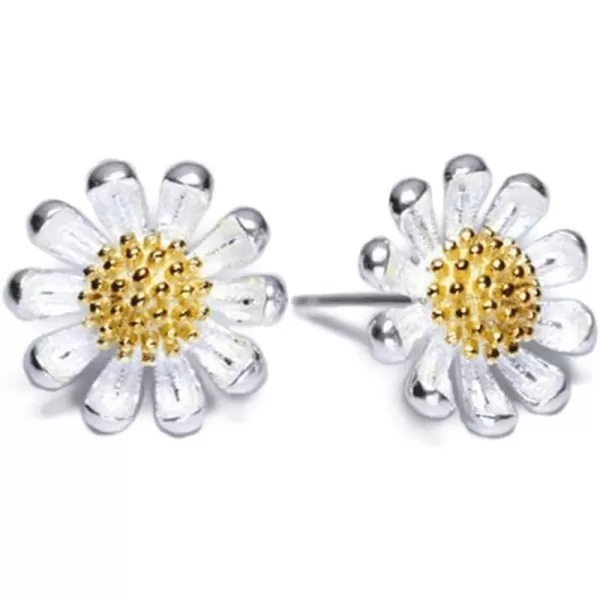 Cute Daisy Earrings Tiny Cartilage Stud Earrings for Women Teen Girls Sterling Silver 14K Gold Plated Pierced Ear Small Flower Leaf Cluster Stud Studs Post Pin Earrings Hypoallergenic Boho Jewelry11mm