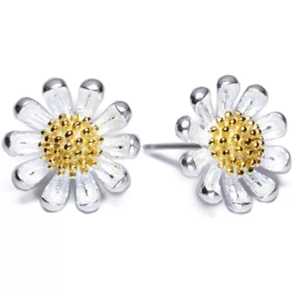 Cute Daisy Earrings Tiny Cartilage Stud Earrings for Women Teen Girls Sterling Silver 14K Gold Plated Pierced Ear Small Flower Leaf Cluster Stud Studs Post Pin Earrings Hypoallergenic Boho Jewelry95mm
