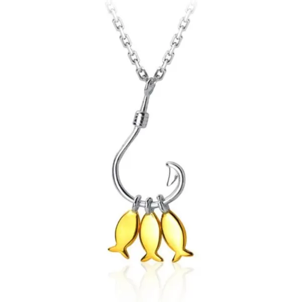 Cute Fish Hook Necklace for Women Teen Girls Men 925 Sterling Silver Gold Plated Two Tone Tiny 3 Fishes Fishing Pendant Choker Necklace Charm Tassel Chain Hawaian Boho Dainty Personalized JewelryCute Fish Hook Necklace for Women Teen Girls Men 925 Sterling Silver Gold Plated Two Tone Tiny 3 Fishes Fishing Pendant Choker Necklace Charm Tassel Chain Hawaian Boho Dainty Personalized Jewelry
