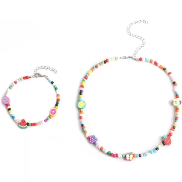 Cute Fruit Bead Seeds Jewelry Set Necklace Bracelet for Women Girls Sweet Colorful Ball Beads Chain Boho Adjustable Handmade Sets Birthday Summer Beach Trip Vacation Y2K JewelryCute Fruit Bead Seeds Jewelry Set Necklace Bracelet for Women Girls Sweet Colorful Ball Beads Chain Boho Adjustable Handmade Sets Birthday Summer Beach Trip Vacation Y2K Jewelry