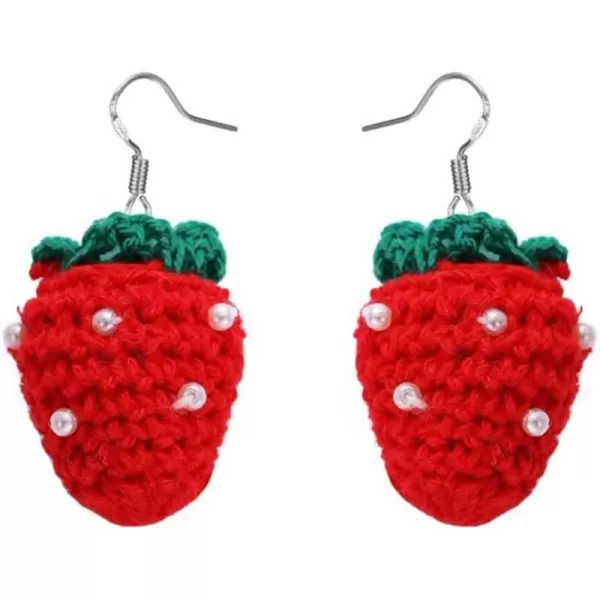 Cute Knitted Strawberry Dangle Earrings for Women Girls 925 Sterling Silver Stud Hook Hypoallergenic Handmade Fruit Yarn Ball Drop Dangling Lightweight Dainty Christmas Winter Party Jewelry GiftsCute Knitted Strawberry Dangle Earrings for Women Girls 925 Sterling Silver Stud Hook Hypoallergenic Handmade Fruit Yarn Ball Drop Dangling Lightweight Dainty Christmas Winter Party Jewelry Gifts